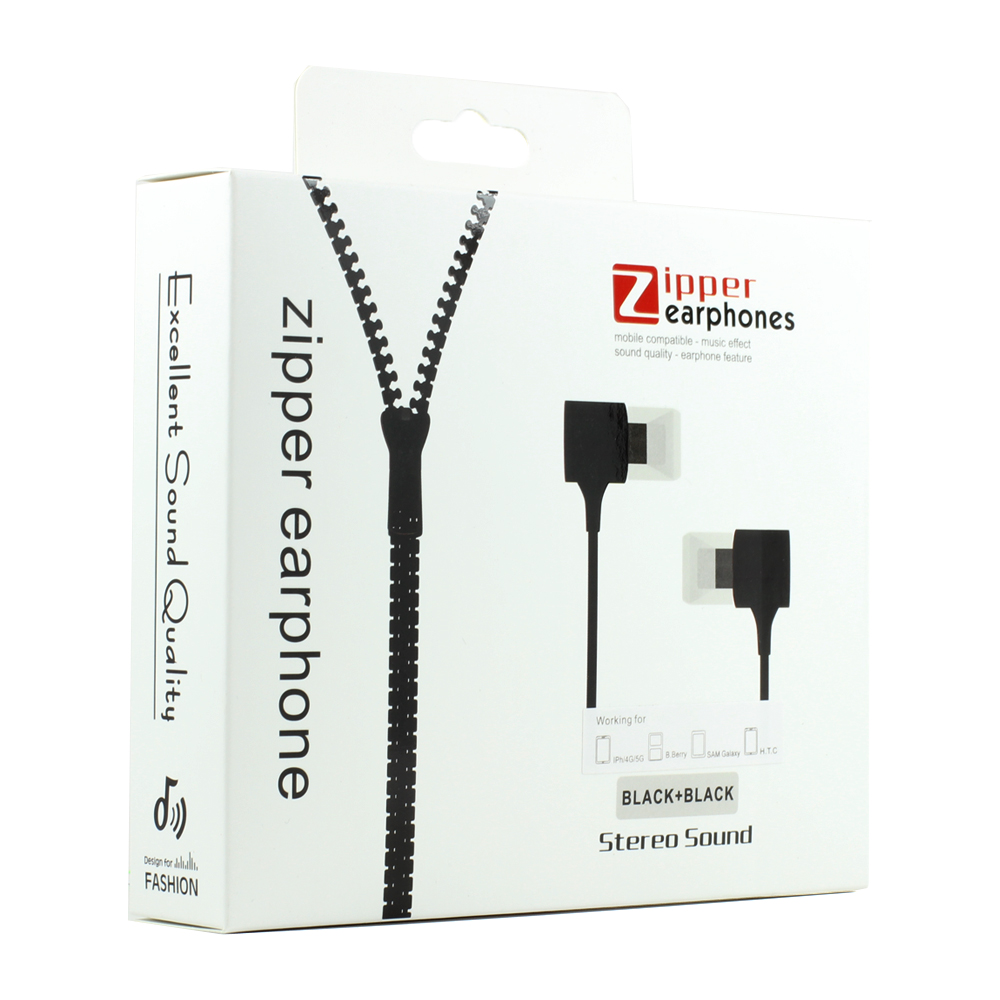 ZIPPER Earphone Stereo Sound with Mic (Black)